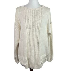 Vintage Saks Fifth Avenue 100% Cotton Chunky Knit Cream Oversized Sweater L